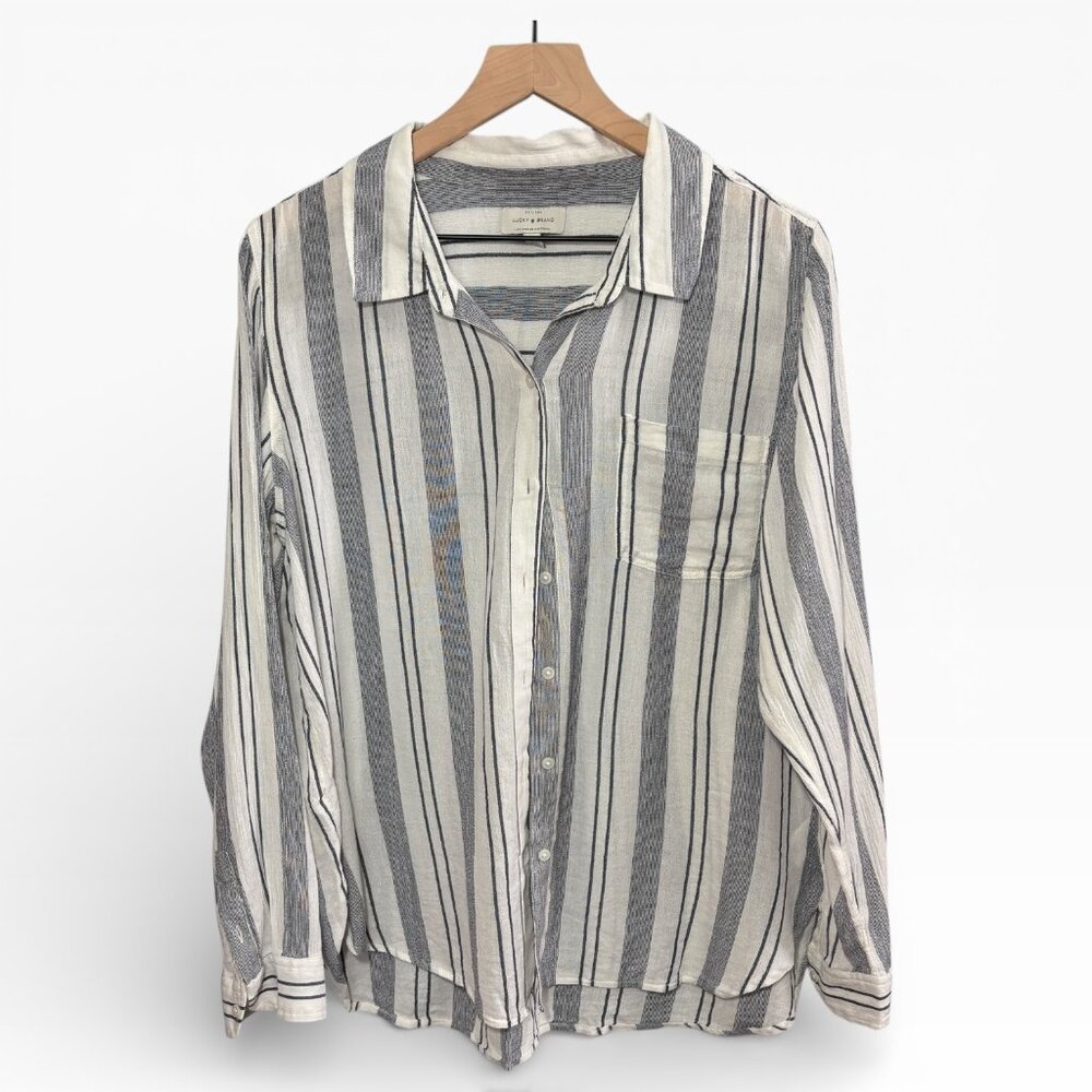 Lucky Brand Striped Button Front Shirt • Cotton Blend • Size L
